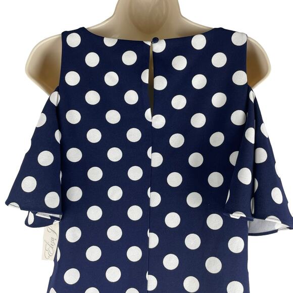 Eliza J Cold Shoulder Polka Dots Mini Dress Navy White Size 2 - Picture 9 of 10